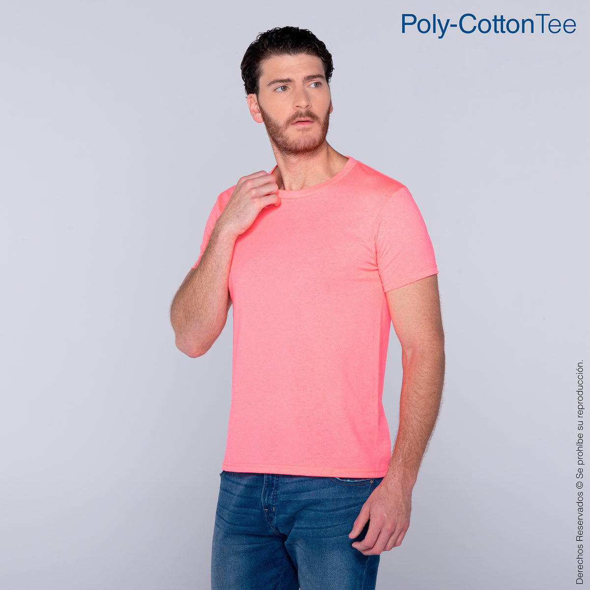 Men’s Crew Neck Short Sleeve T-Shirt · 50% Cotton 50% Polyester · Neon Pink