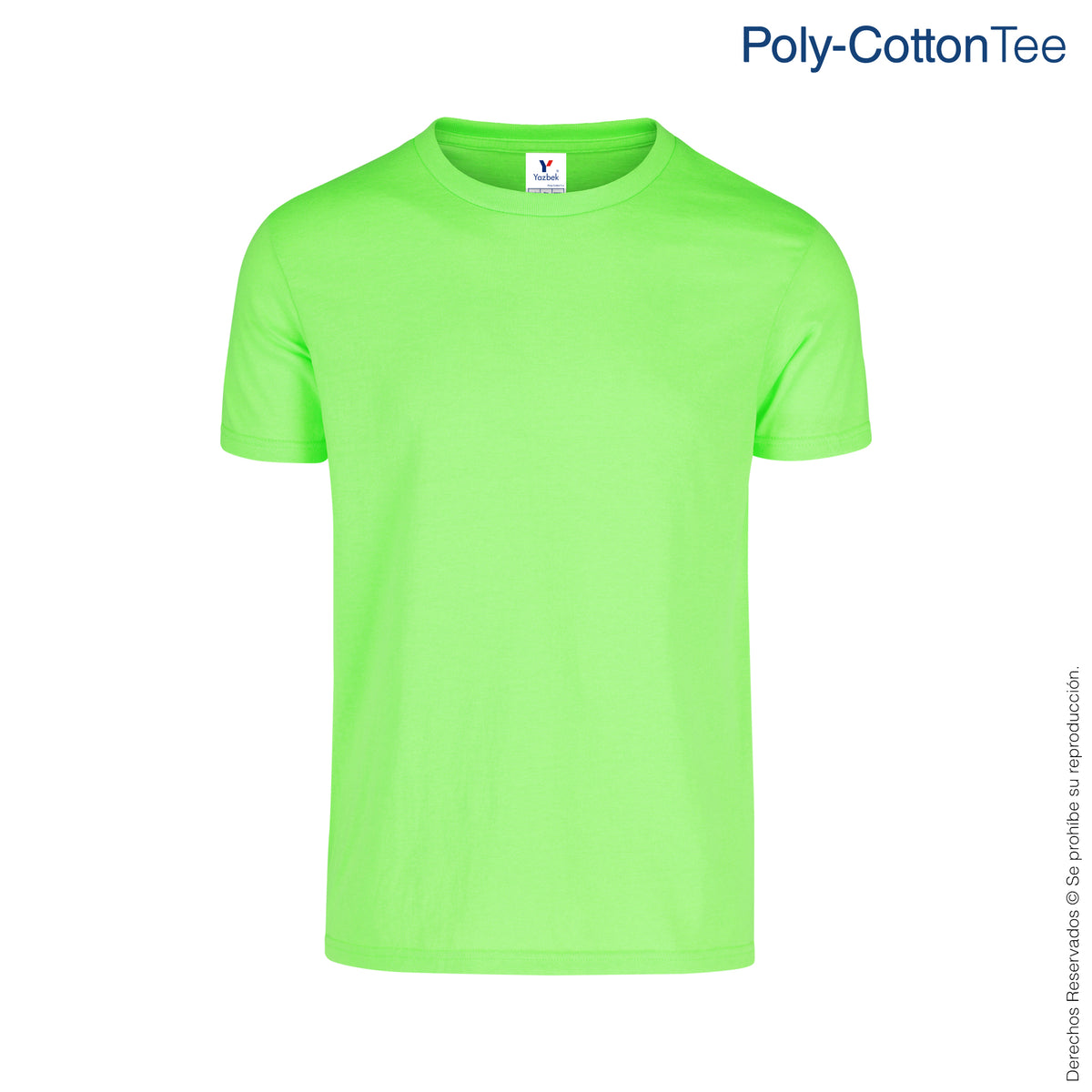 Playera Cuello Redondo Manga Corta para Caballero · 50% Algodón 50% Poliéster · Color Verde Neón