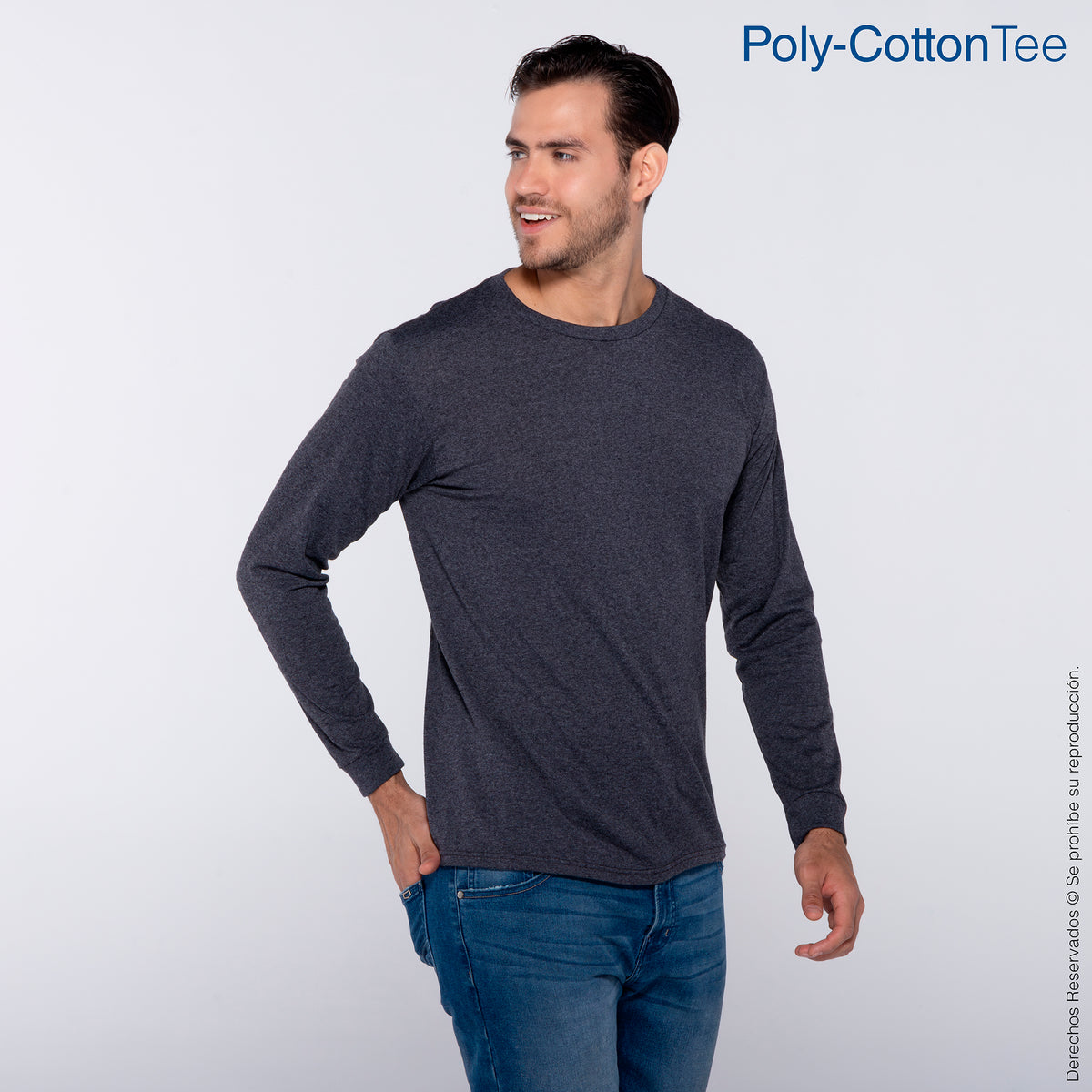 Playera Cuello Redondo Manga Larga para Caballero · 50% Algodón 50