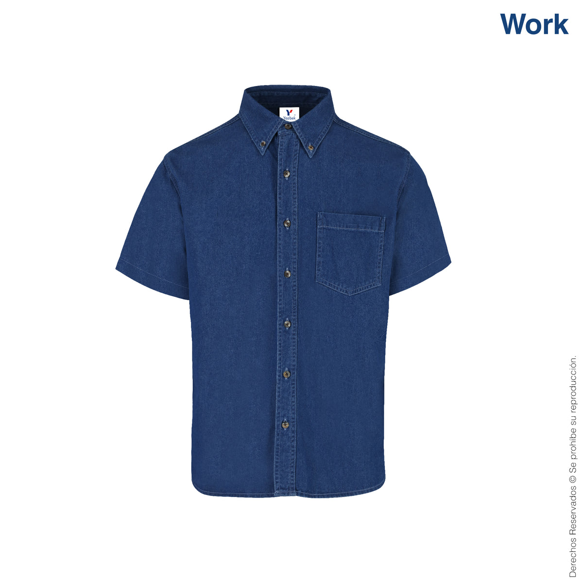 Camisa de Mezclilla Manga Corta para Caballero · 100% Algodón · Color Índigo Claro