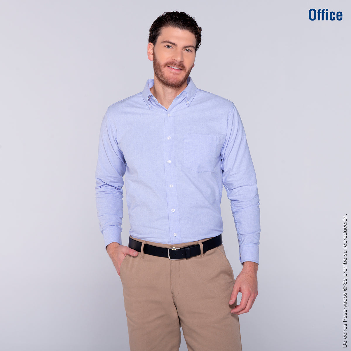 Camisa Oxford Manga Larga para Caballero · 75% Algodón 25