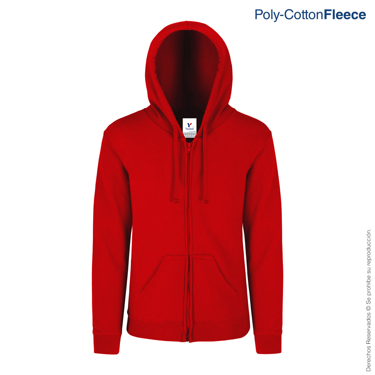 Sudadera con Capucha, Cangurera y Cierre Unisex para Adulto · 50% Algodón  50% Poliéster · Color Rojo
