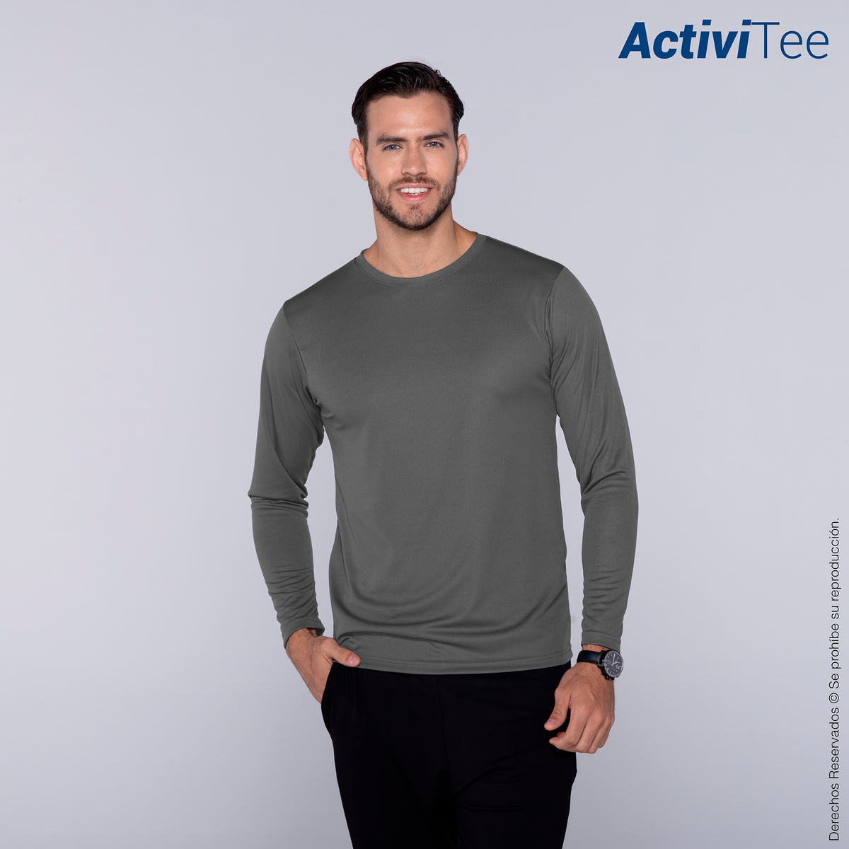 Playera Cuello Redondo Manga Larga para Caballero · 100% Poliéster