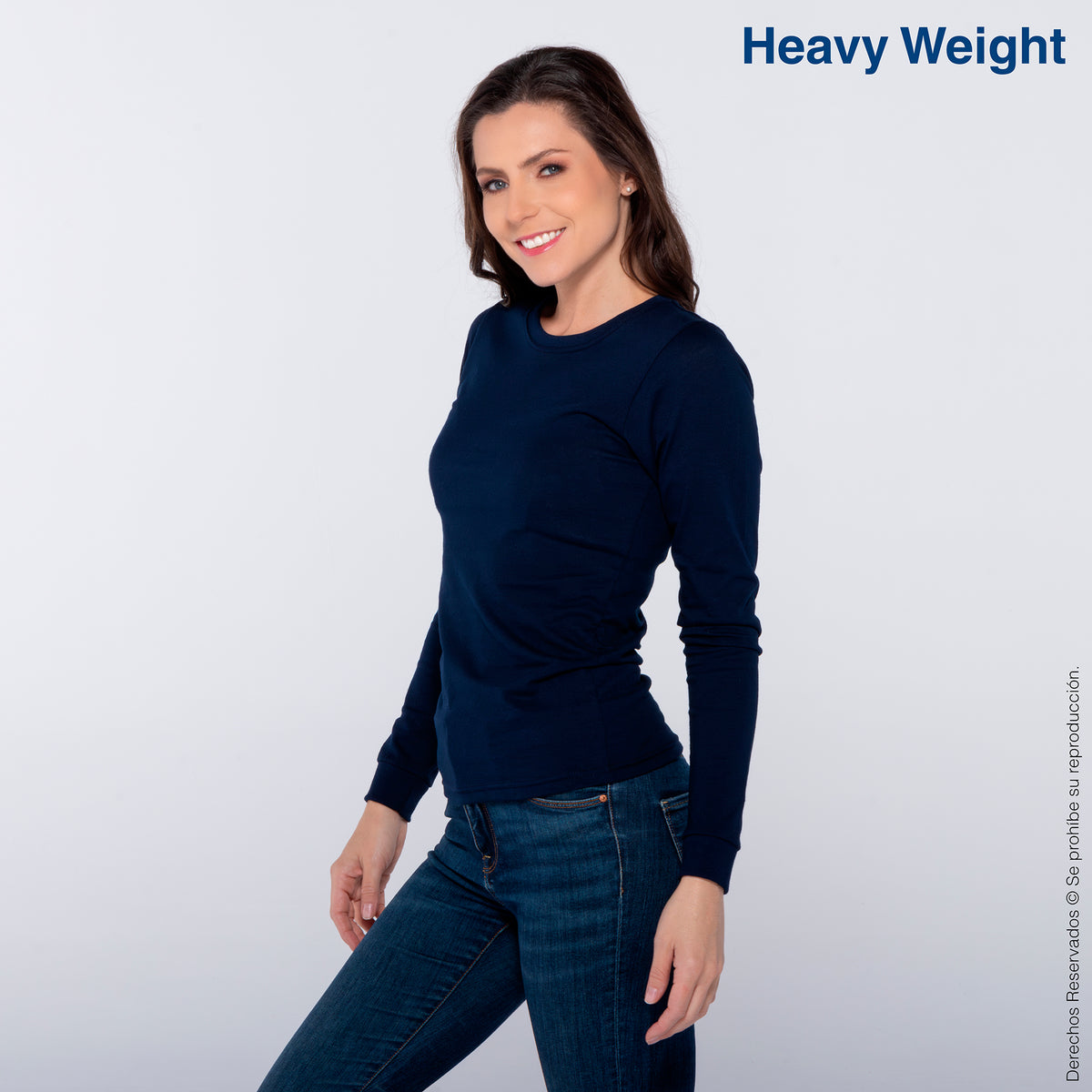 Women’s Crew Neck Long Sleeve Silhouette T-Shirt · 100% Cotton · Navy