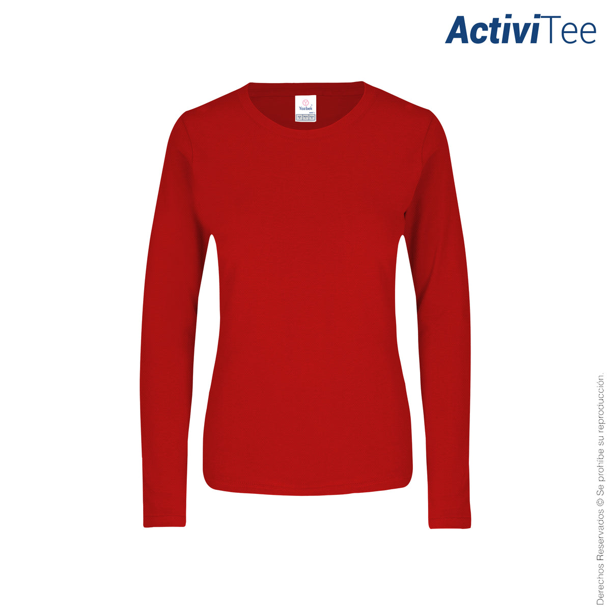 Playera Cuello Redondo Manga Larga para Dama · 100% Poliéster · Color Rojo