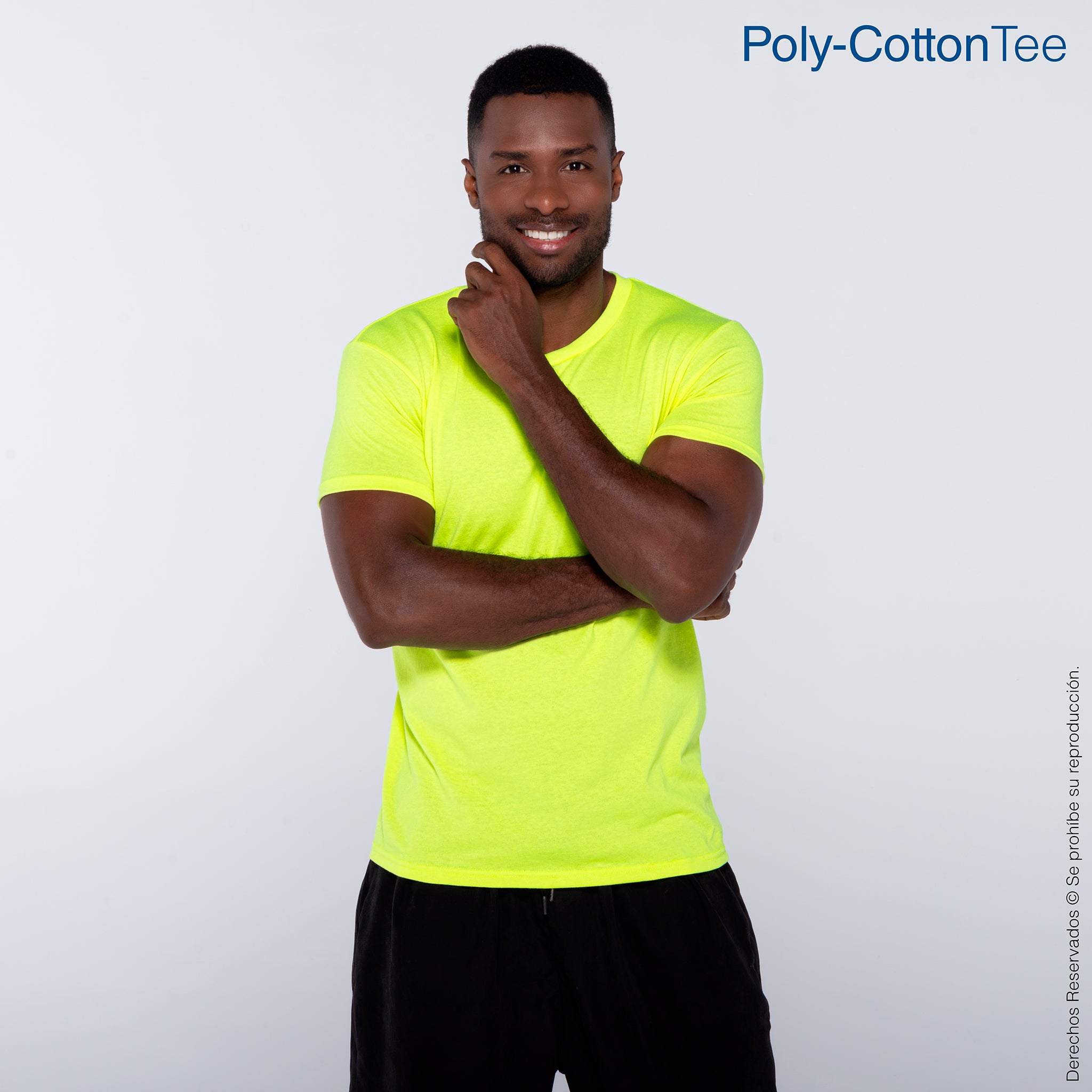 Playera Cuello Redondo Manga Corta para Caballero · 50% Algodón 50% Poliéster · Color Amarillo Neón