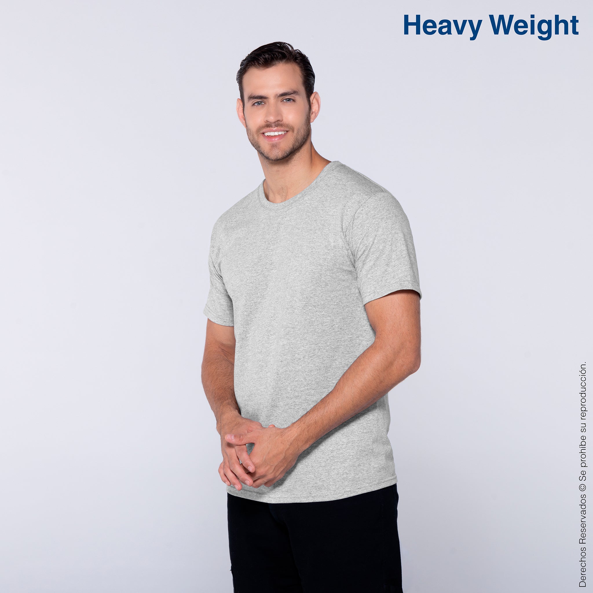 Playera Peso Completo Cuello Redondo Manga Corta para Caballero · 90%  Algodón 10% Poliéster · Color Gris Jaspe