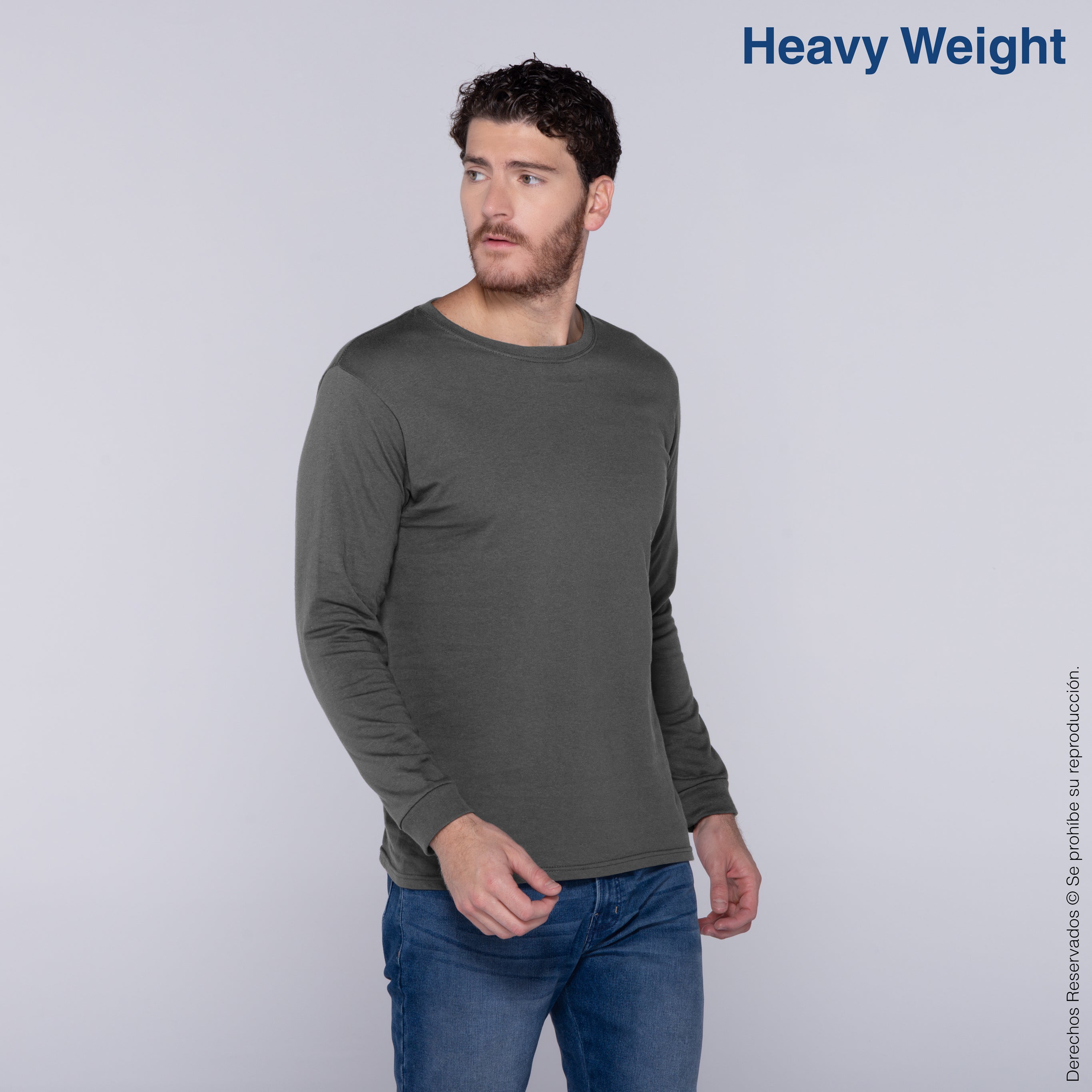 Playera Peso Completo Cuello Redondo Manga Larga para Caballero · 100% Algodón · Color Carbón
