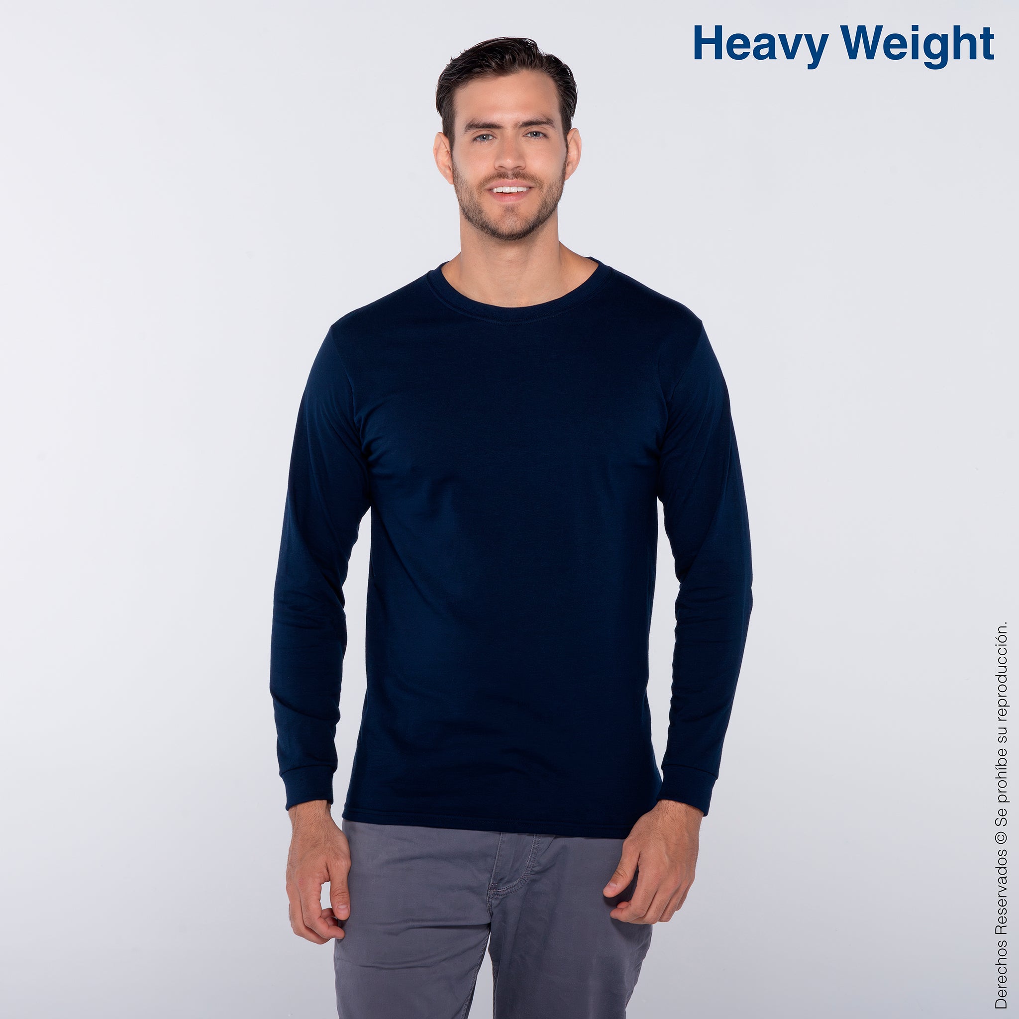 Playera Peso Completo Cuello Redondo Manga Larga para Caballero · 100% Algodón · Color Marino