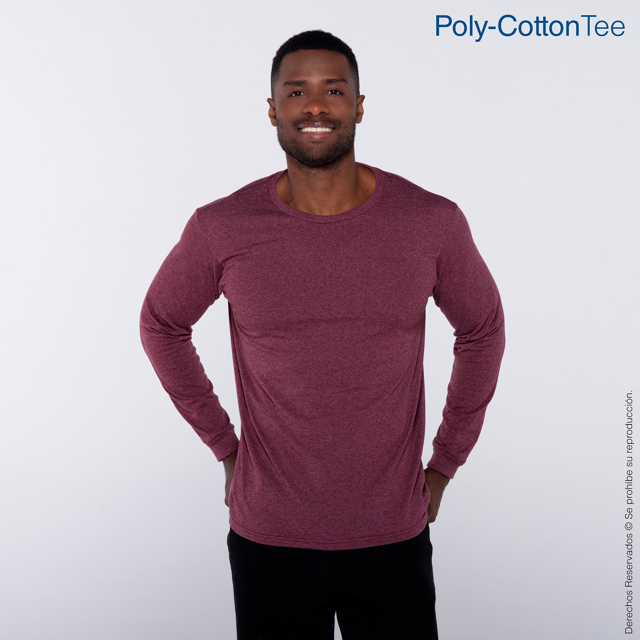 Playera Cuello Redondo Manga Larga para Caballero · 50% Algodón 50%  Poliéster · Color Marrón Jaspe