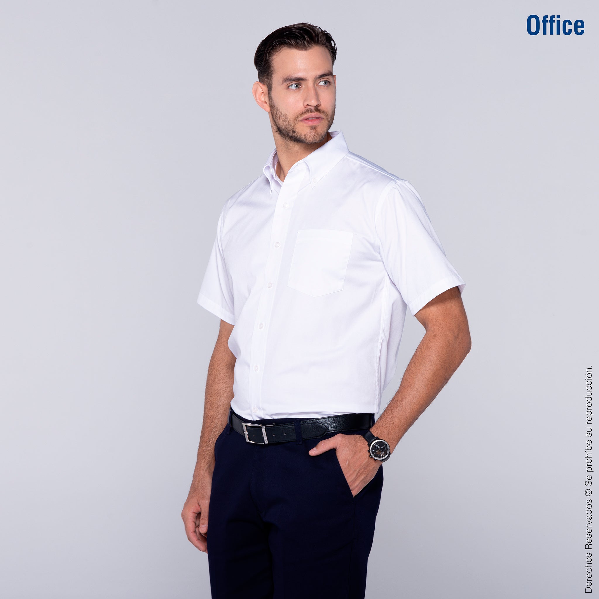 Camisa de Gabardina Manga Corta para Caballero · 50% Algodón 50