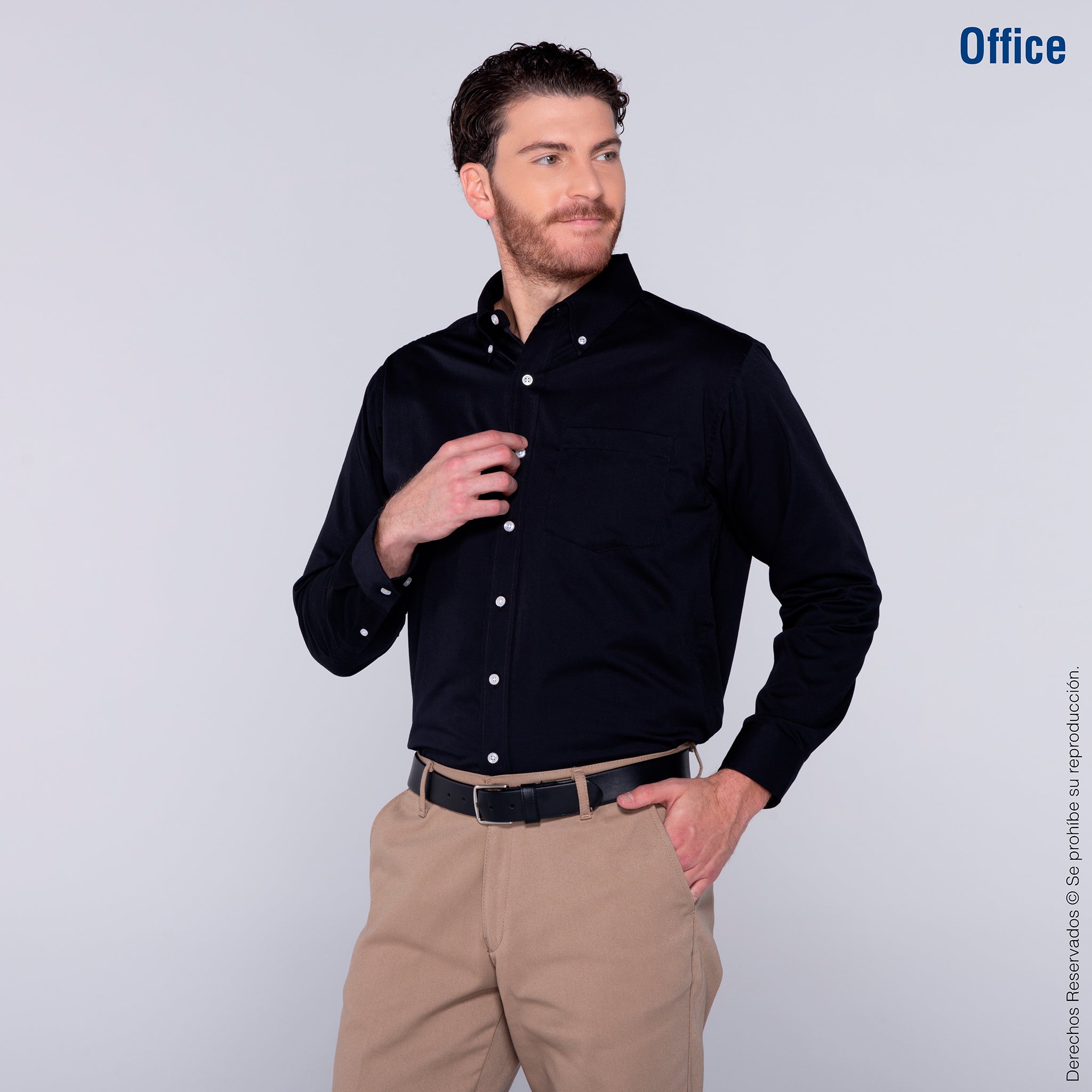 Camisa de Gabardina Manga Larga para Caballero · 50% Algodón 50% Poliéster  · Color Negro