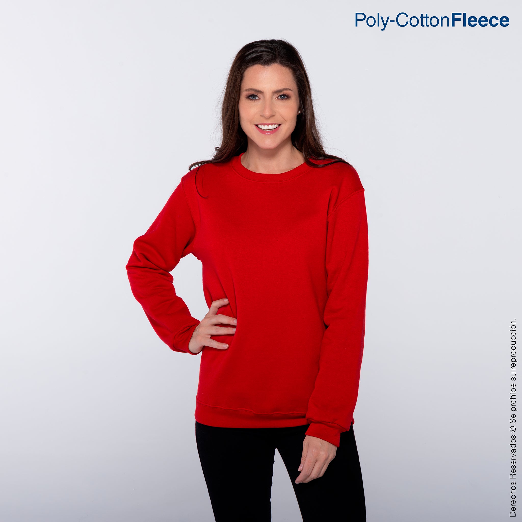 Sudadera Cuello Redondo Unisex para Adulto · 50% Algodón 50% Poliéster · Color Rojo