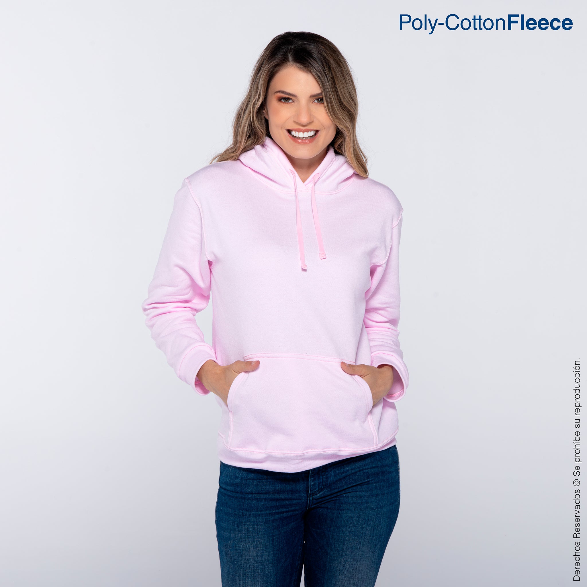 Sudadera con Capucha y Cangurera Unisex para Adulto · 50% Algodón 50% Poliéster · Color Rosa Pastel