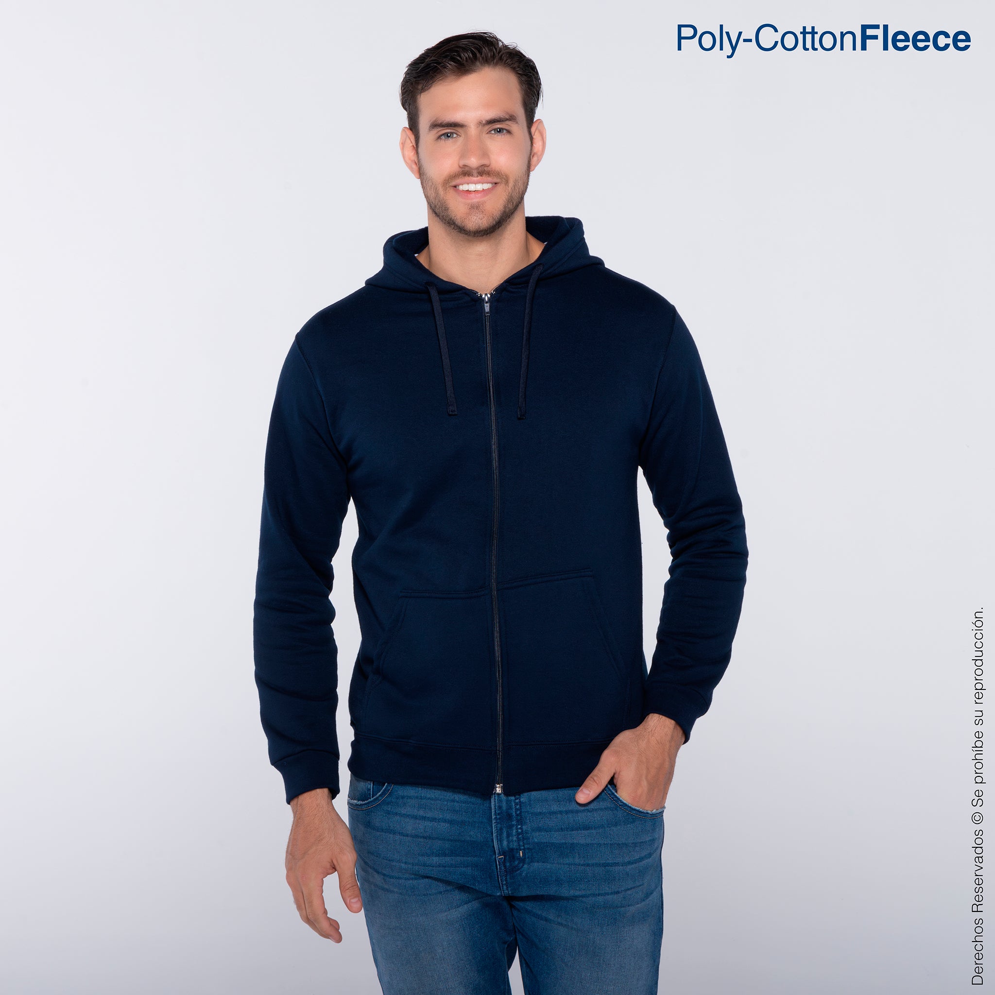 Sudadera con Capucha, Cangurera y Cierre Unisex para Adulto · 50% Algodón 50% Poliéster · Color Marino