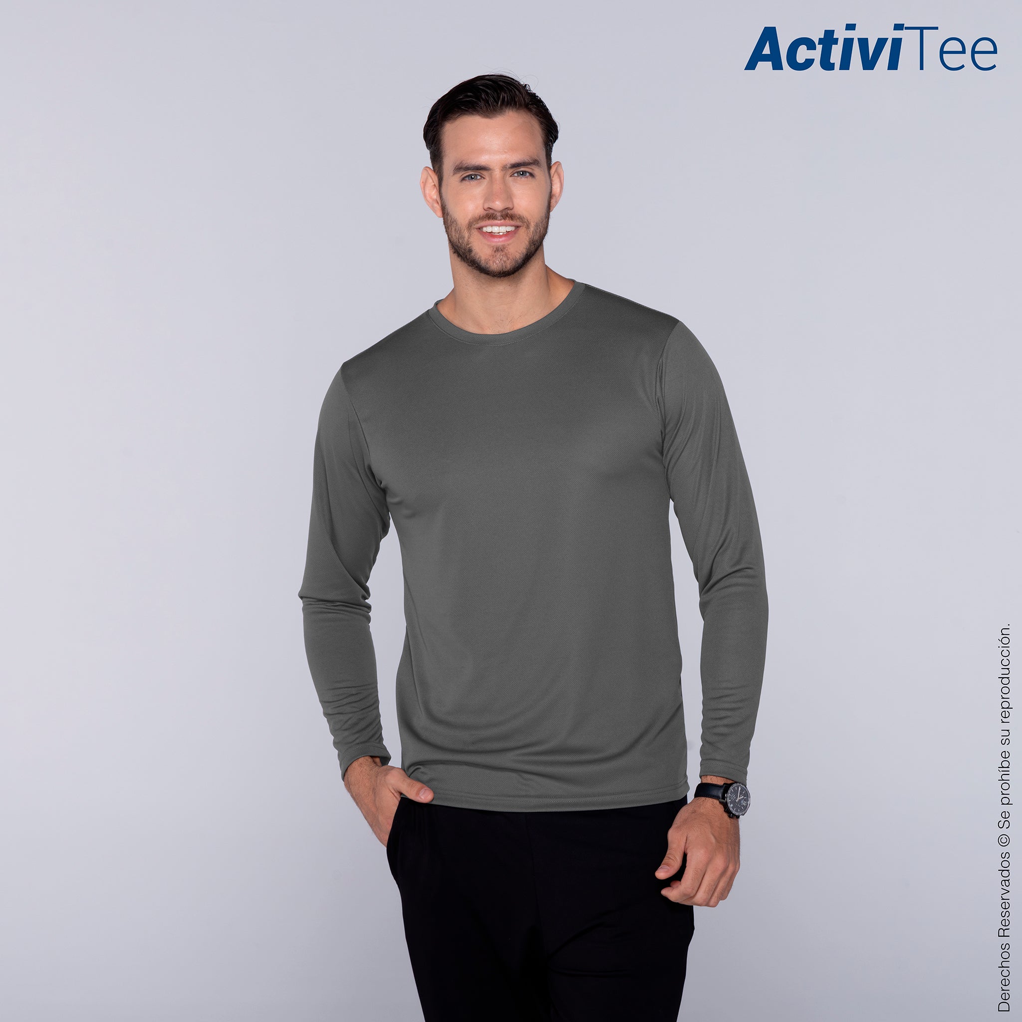 Playera Cuello Redondo Manga Larga para Caballero · 100% Poliéster