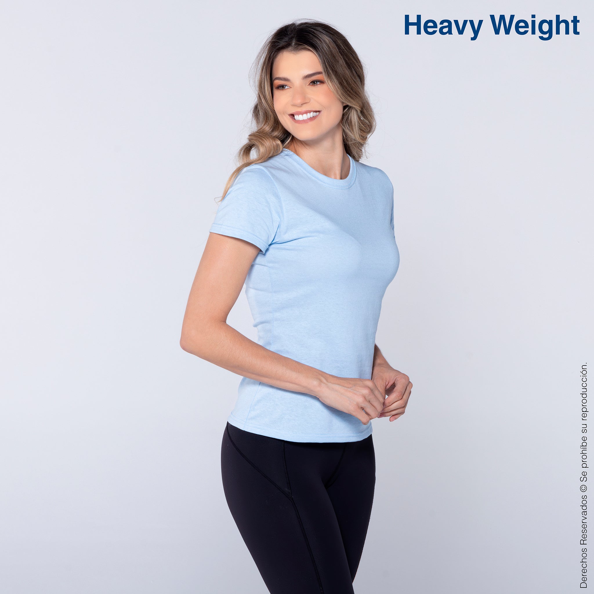 Playera Peso Completo Cuello Redondo Manga Corta con Silueta para Dama · 100% Algodón · Color Azul Claro