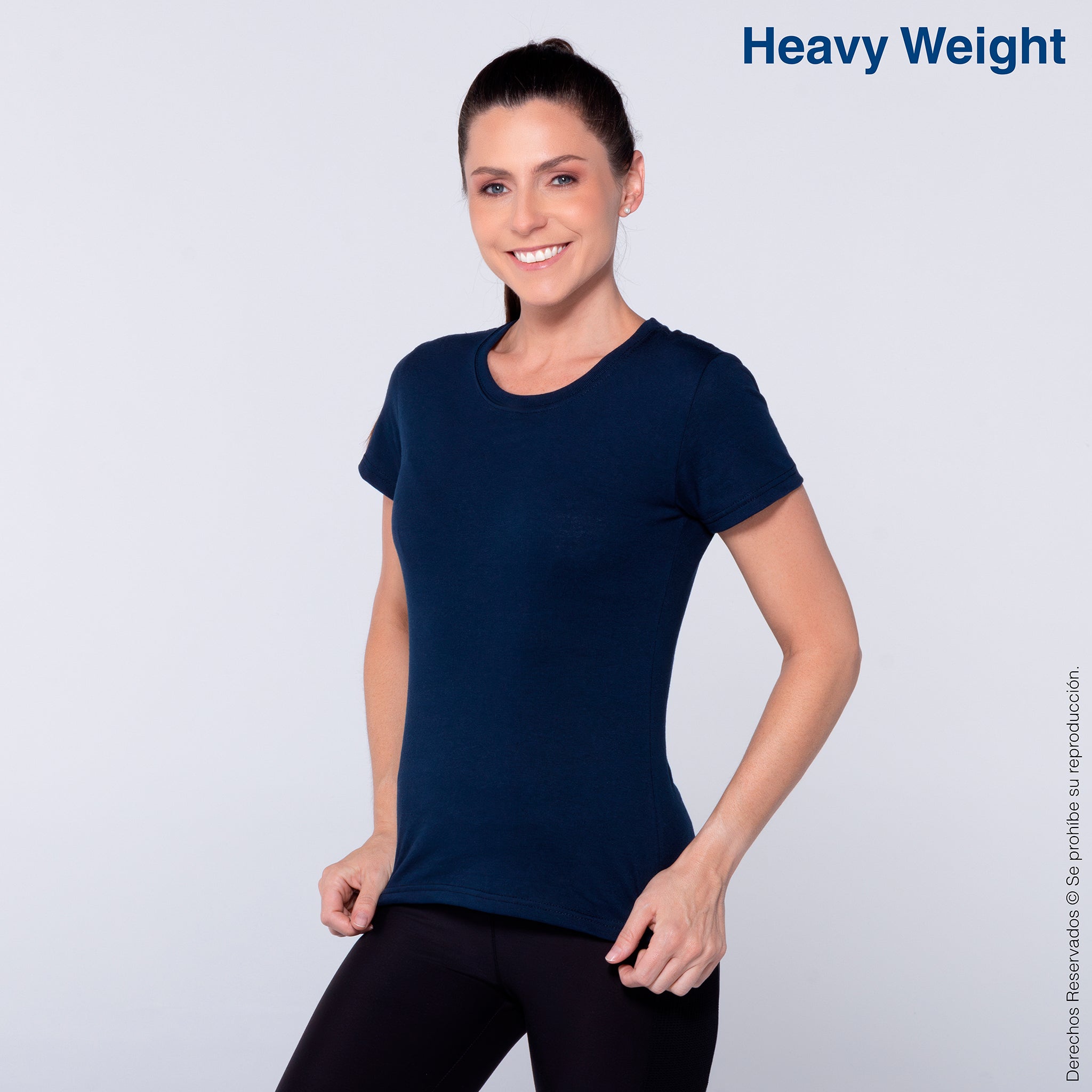 Playera Peso Completo Cuello Redondo Manga Corta con Silueta para Dama · 100% Algodón · Color Marino