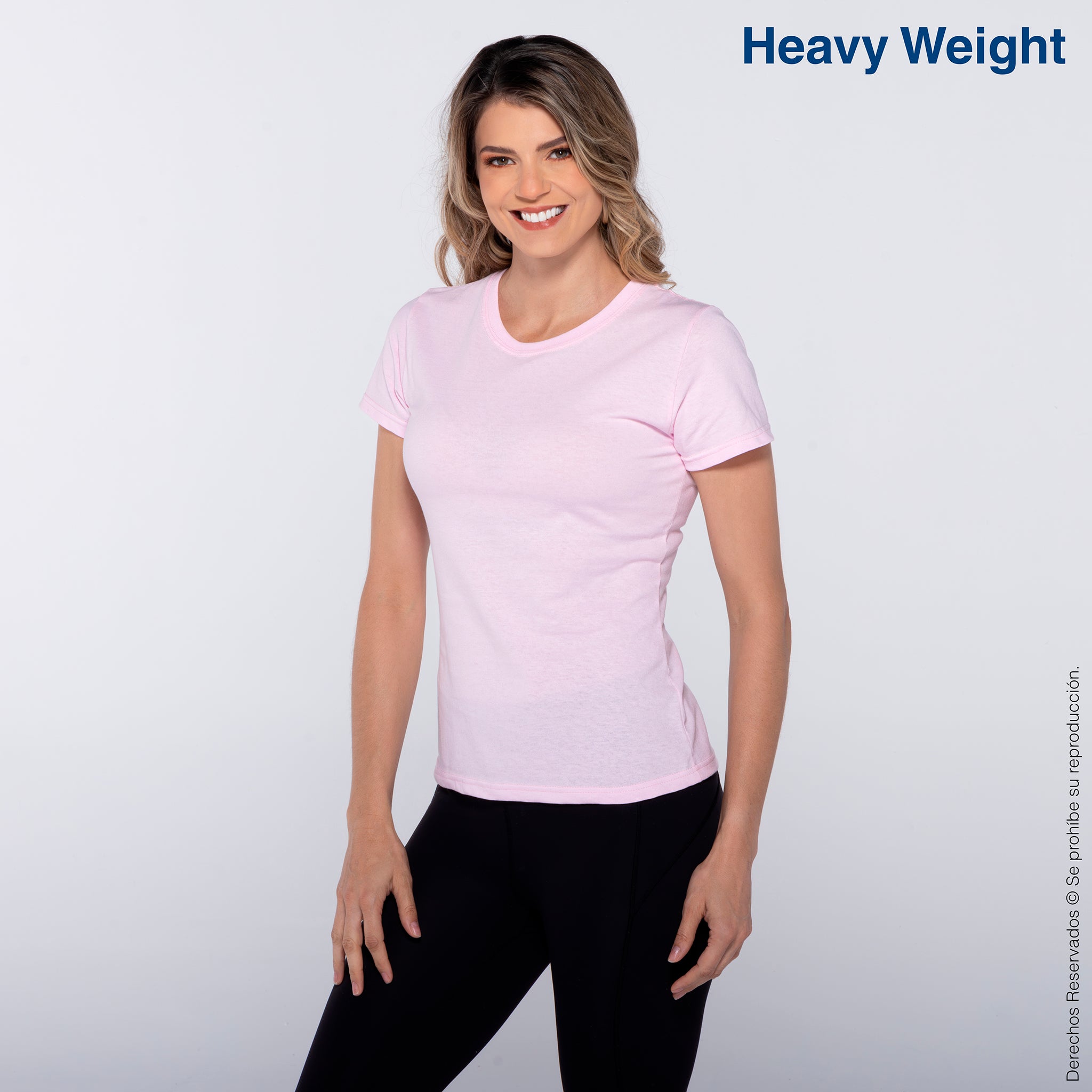 Women’s Heavy Weight Crew Neck Short Sleeve Silhouette T-Shirt · 100% Cotton · Light Pink