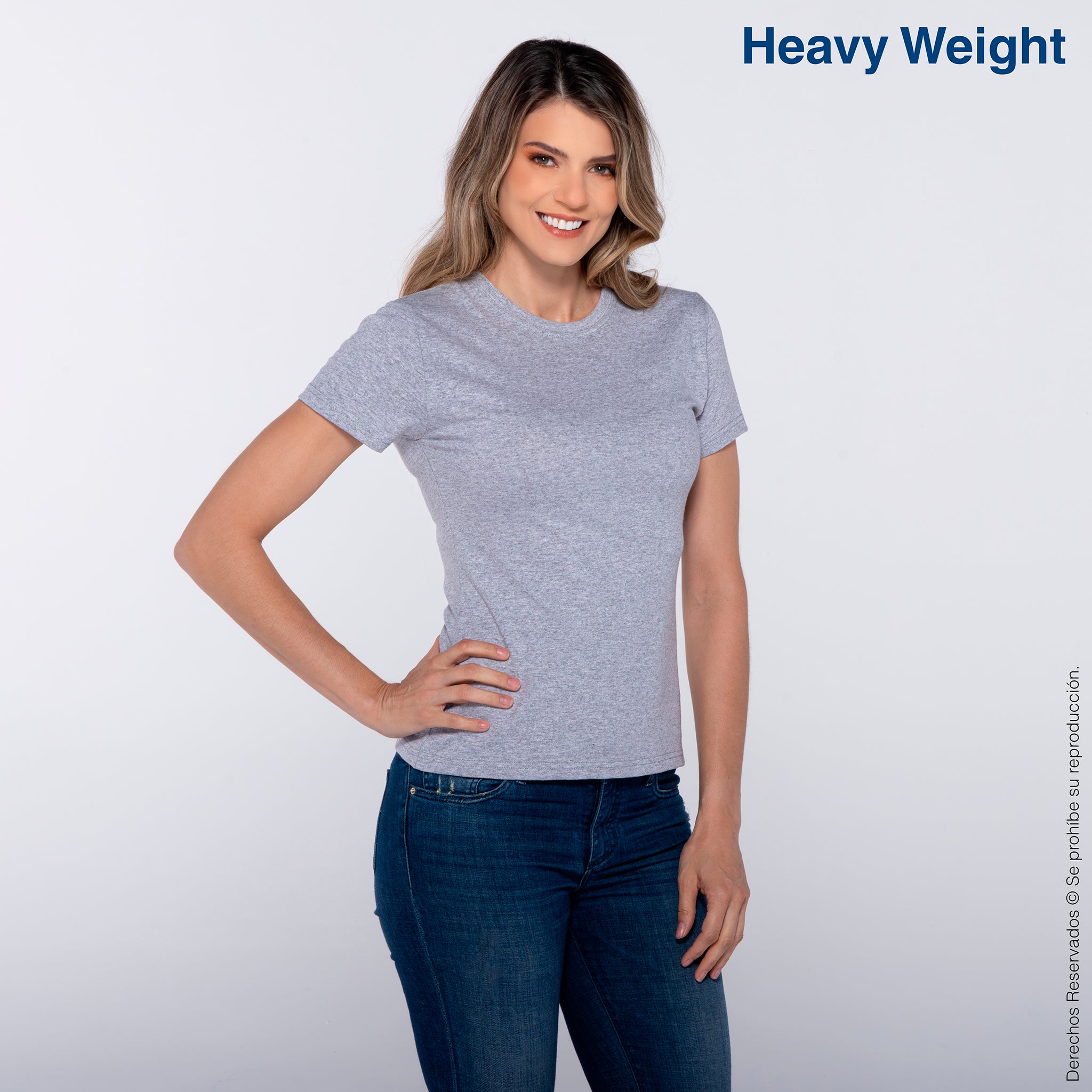 Playera Peso Completo Cuello Redondo Manga Corta con Silueta para Dama · 90% Algodón 10% Poliéster · Color Gris Jaspe
