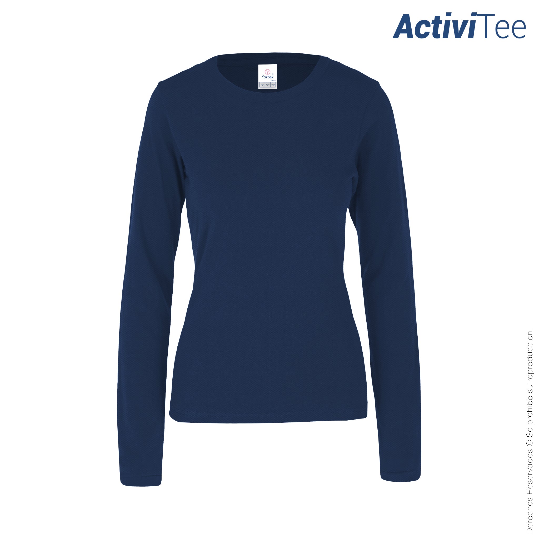 Playera Cuello Redondo Manga Larga para Dama · 100% Poliéster · Color Marino
