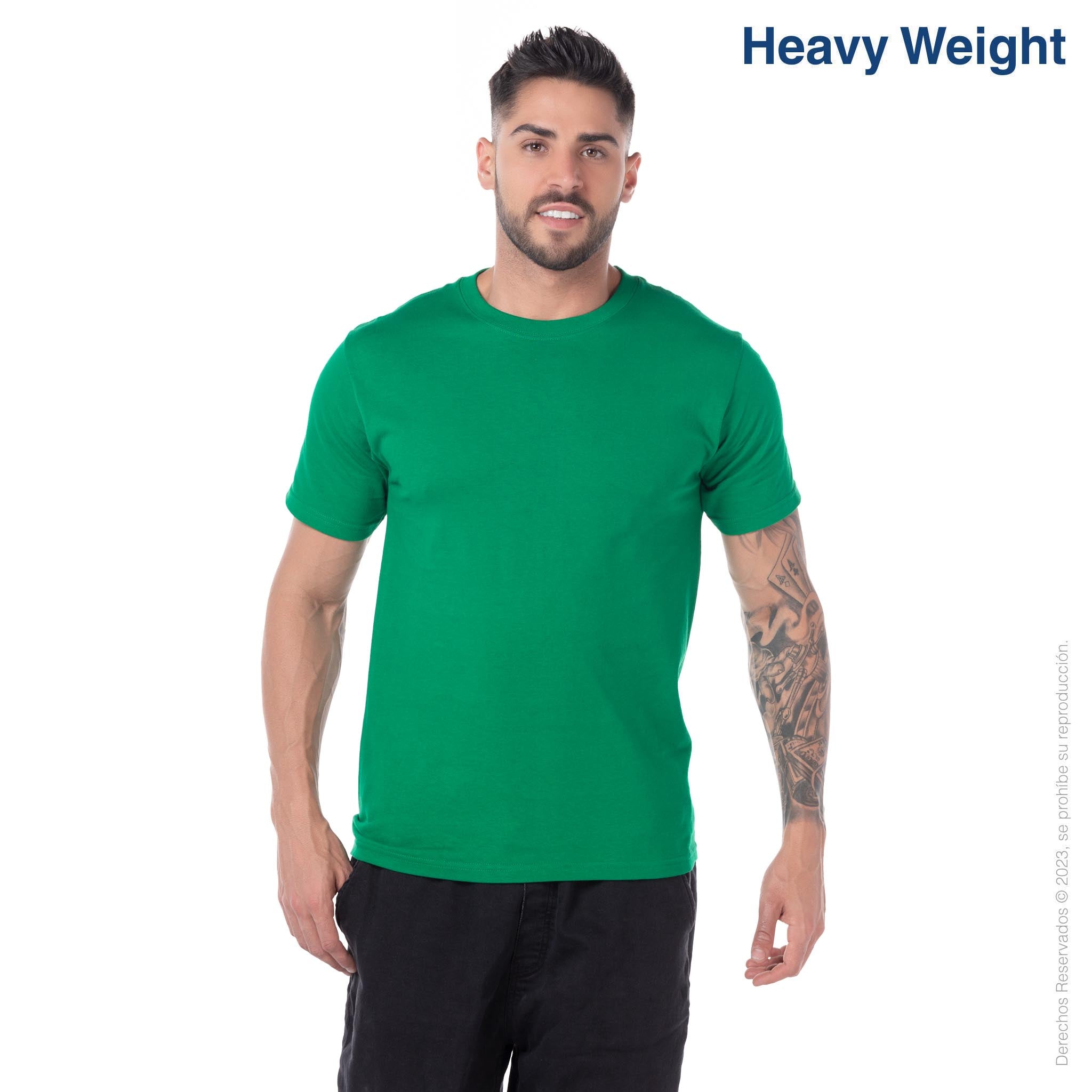 Cotton Neck 100% Short T-Shirt Jade · · Yazbek® – Sleeve Crew Men\'s Heavy Weight