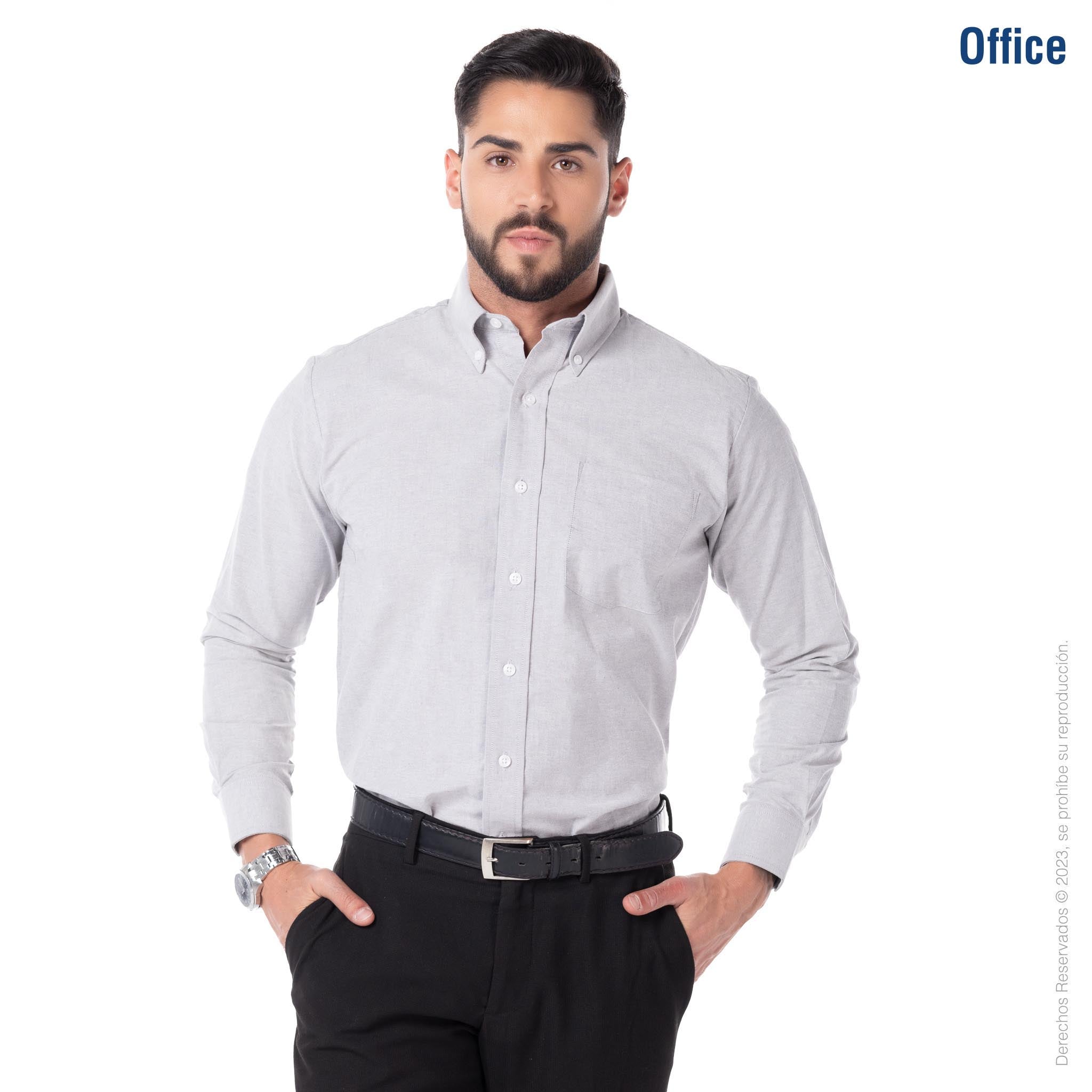 Men's Long Sleeve Oxford Shirt · 75% Cotton 25% Polyester · Grey – Yazbek®
