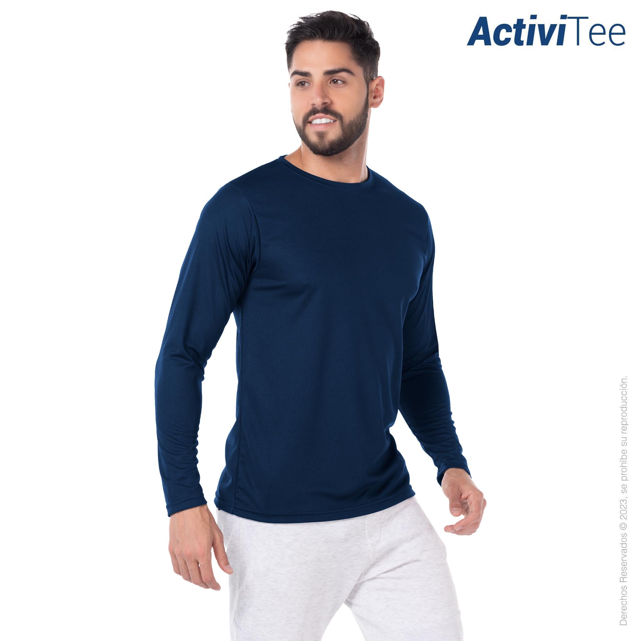 Navy Long · Yazbek® Polyester Neck · Sleeve 100% T-Shirt – Men\'s Crew